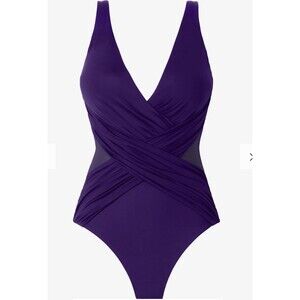 Miraclesuit Crossover With Mesh One Piece Swimsuit In Sangria Purple Sz 16 New